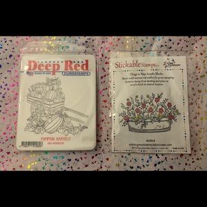 NWT 2 Stamp Sets for Crafting - Pumpkin Harvest Wagon & Flower Basket